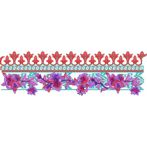 Vibrant Embroidered Floral Border with Decorative Motifs