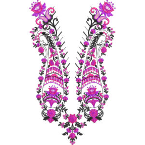 Decorative Embroidered Floral Neckline Motif with Ornamental Paisley Design