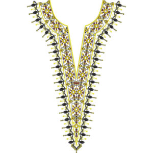 Embroidered Geometric Neckline Panel with Traditional Ornamental Detailing