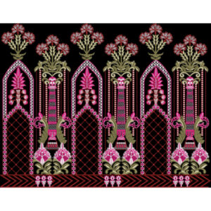 Embroidered Ornamental Arch Border with Floral and Lattice Detailing