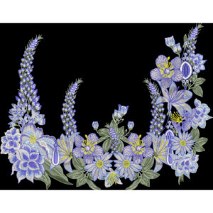 Embroidered Blue Floral Necklace Motif with Elegant Botanical Detailing