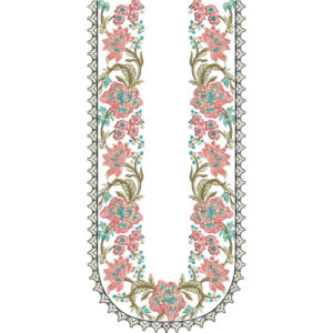 Embroidered Floral Neckline Border with Elegant Vine and Lace Detailing
