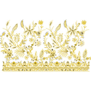 Royalty Free Floral Border Embroidery Design with Elegant Gold Thread Work