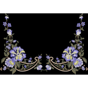 Elegant Embroidered Floral Neckline Border with Blue Blossom Motifs