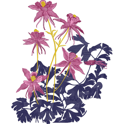 Embroidered Floral Motif with Pink Blossoms and Deep Blue Foliage