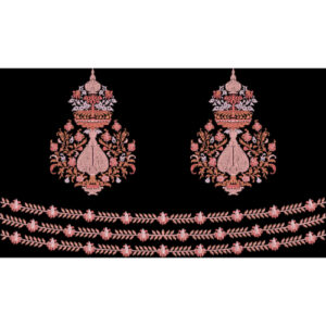 Embroidered Ornamental Motif with Decorative Floral Borders