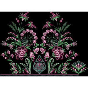 Embroidered Symmetrical Floral Border with Ornamental Folk Motifs