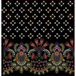 Embroidered Ornamental Border with Geometric Pattern and Floral Motifs