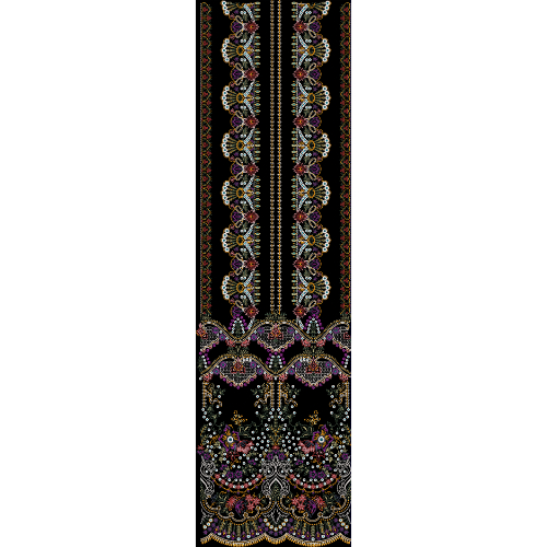 Luxury Embroidered Vertical Border Panel with Ornamental Floral and Beaded Detailing