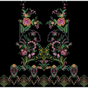 Embroidered Symmetrical Floral Panel with Ornamental Folk-Inspired Detailing