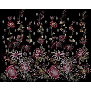 Embroidered Floral All-Over Border with Layered Botanical Motifs on Black
