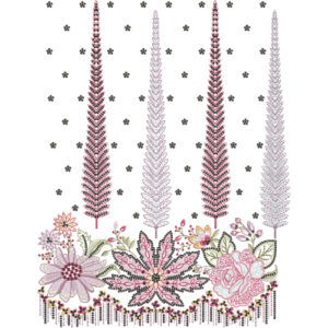 Embroidered Vertical Leaf Panel with Floral Base and Hanging Bead Accents