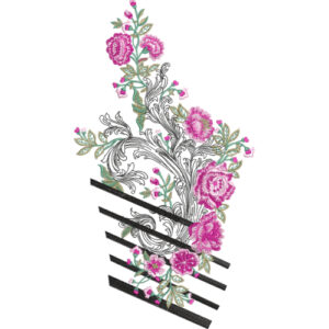 Modern Floral Embroidery Motif with Linear Accent Stripes