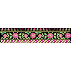 Floral Embroidered Border with Leafy Vines and Chevron Accent