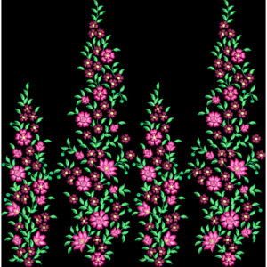 Vertical Floral Embroidered Spray Motifs with Pink Blossoms