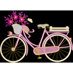 Vintage Pink Bicycle Embroidery Design with Floral Basket