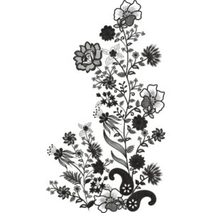 Monochrome Floral Embroidered Corner Motif with Botanical Detailing