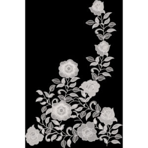 White Floral Embroidered Corner Design with Flowing Rose Vines