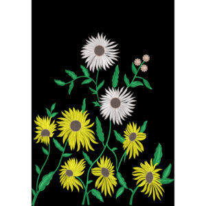 Sunflower Embroidered Floral Motif with White and Yellow Blossoms