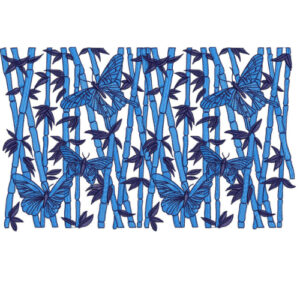 Blue Bamboo and Butterfly Embroidered Pattern Design