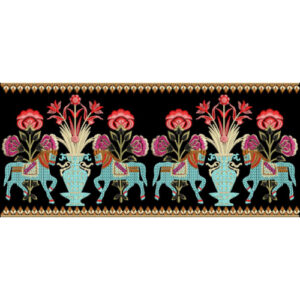 Decorative Elephant and Floral Embroidered Border Design