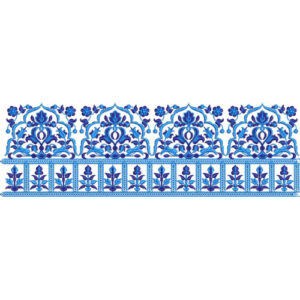 Blue Ornamental Floral Embroidered Border Design