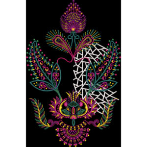 Royalty Free Ornamental Floral Embroidery Design with Vibrant Multicolor Thread Work