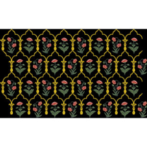 Elegant Floral Arch Motif Textile Print Design on Black Background