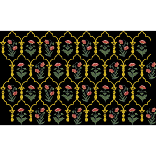 Elegant Floral Arch Motif Textile Print Design on Black Background