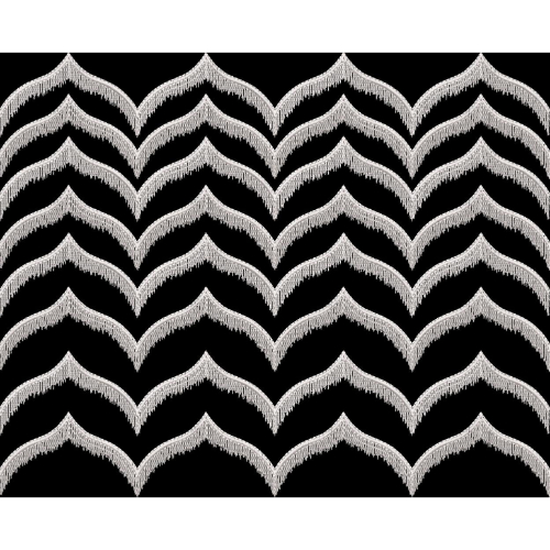 White Ornamental Wave Arch Textile Print Design on Black Background