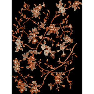 Elegant Copper Floral Vine Textile Print on Black Background
