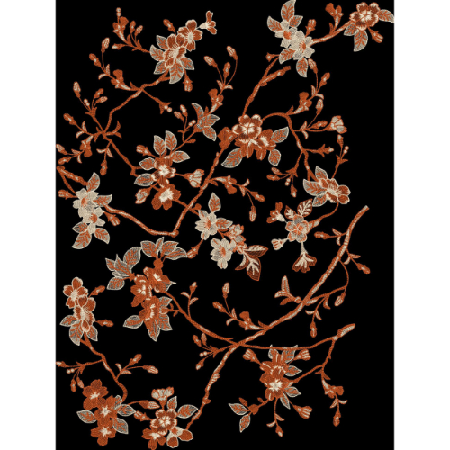 Elegant Copper Floral Vine Textile Print on Black Background