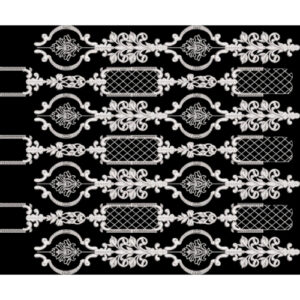 Classic White Ornamental Baroque Motif Textile Print on Black Background