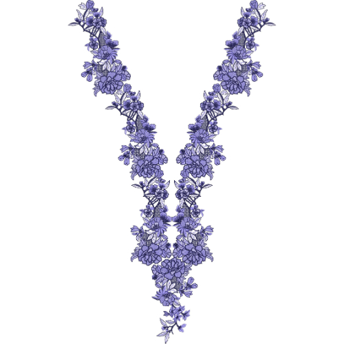 Purple Floral Embroidery Style V-Neckline Textile Print Design