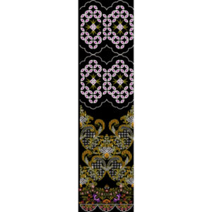 Ornamental Geometric and Floral Vertical Border Textile Print on Black Background