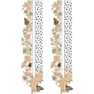 Floral and Butterfly Embroidery Style Vertical Border Textile Print Design