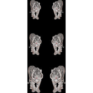 White Tiger Embroidery Style Repeating Motif Textile Print on Black Background