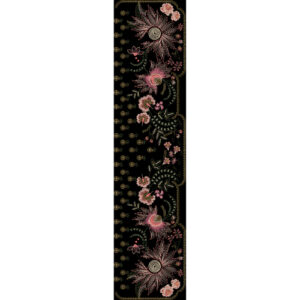Elegant Floral Embroidery Style Vertical Border Textile Print on Black Background