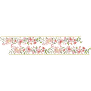Soft Pink Floral Embroidery Style Border Textile Print on Light Background