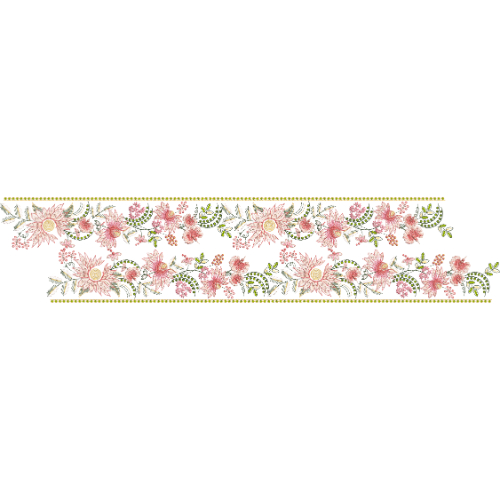 Soft Pink Floral Embroidery Style Border Textile Print on Light Background