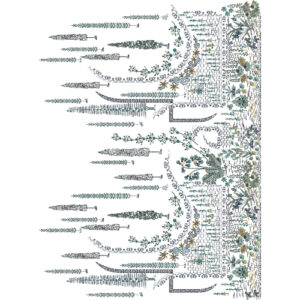 Botanical and Geometric Embroidery Style Panel Textile Print Design on Light Background