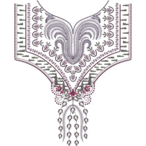 Elegant Ornamental Embroidery Style Neckline Textile Print Design