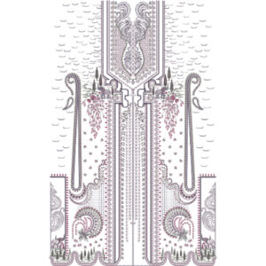 Ornamental Embroidery Style Garment Panel Textile Print with Paisley and Architectural Motifs
