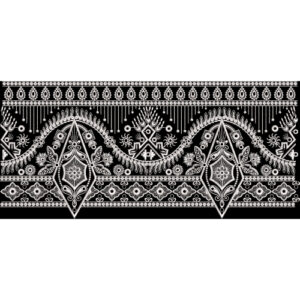 Royalty Free Ornamental Tribal Border Embroidery Design with White Thread Work