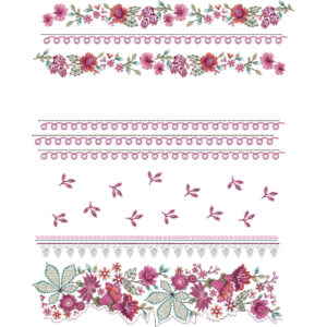 Soft Pink Floral Embroidery Style Decorative Border Textile Print on Light Background