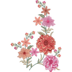 Soft Pink and Peach Floral Embroidery Style Botanical Textile Print Design