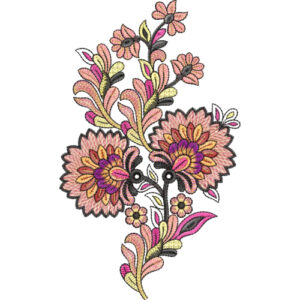 Multicolor Floral Embroidery Style Botanical Textile Print Design