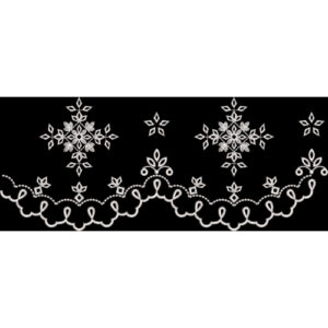 White Ornamental Floral Embroidery Style Border Textile Print on Black Background