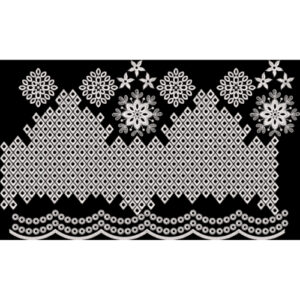 White Geometric and Floral Embroidery Style Border Textile Print on Black Background