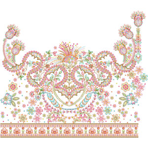 Royalty Free Ornamental Floral Border Embroidery Design with Vibrant Multicolor Thread Work